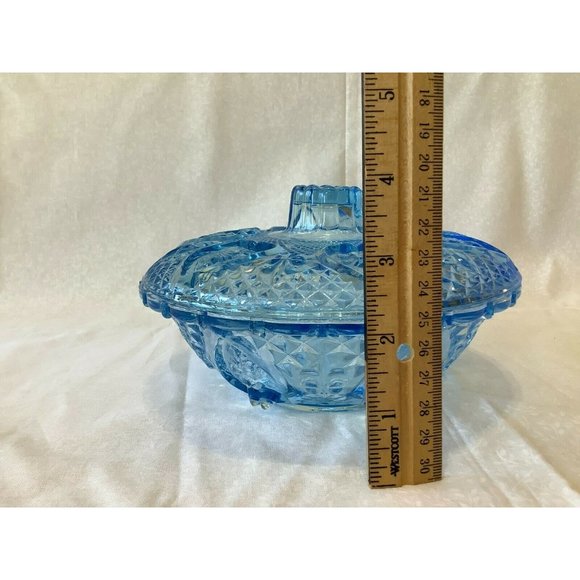 Indiana Glass Aqua Lidded Candy Dish, Heart and Flowers Pattern - Picture 11 of 11